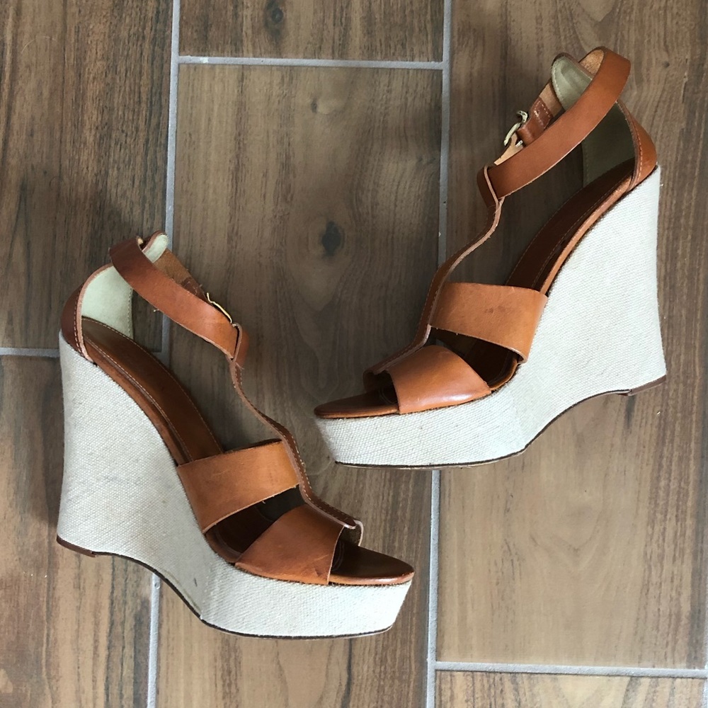 J. Crew Tan and Cream Wedge Sandals